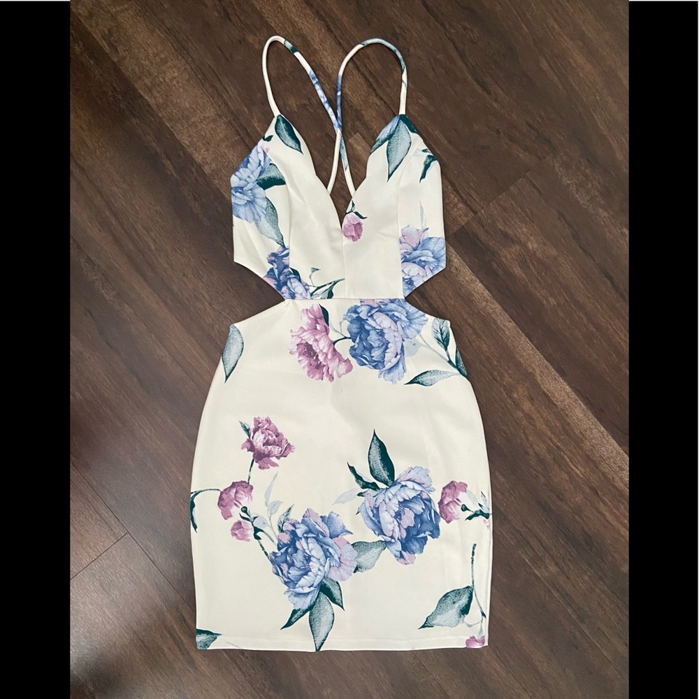Floral Mini Dress with Cut Outs & Crisscross Straps
